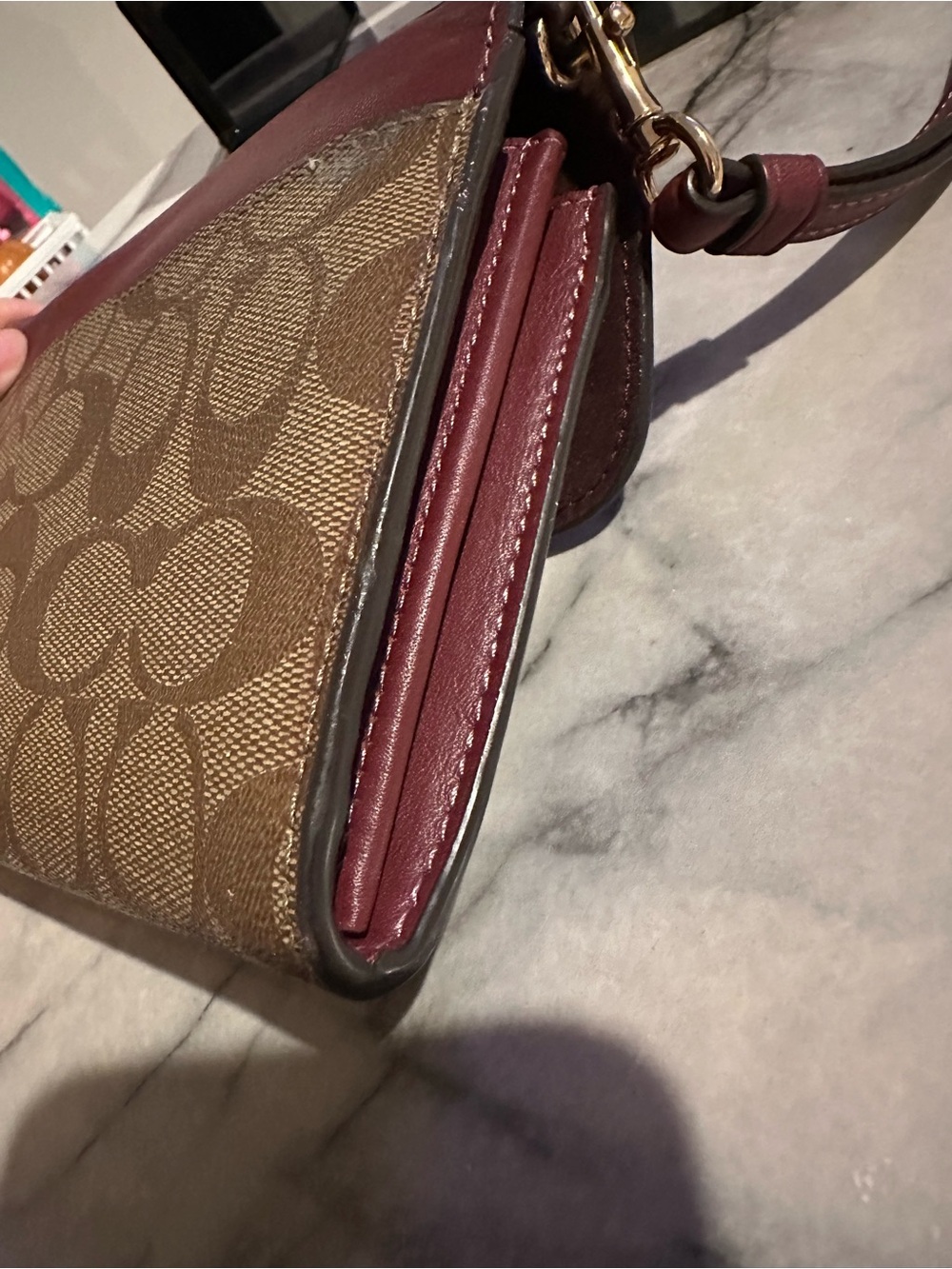 Coach Brown Signature Monogram Clutch with Burgundy Trim - Picture 8 of 16